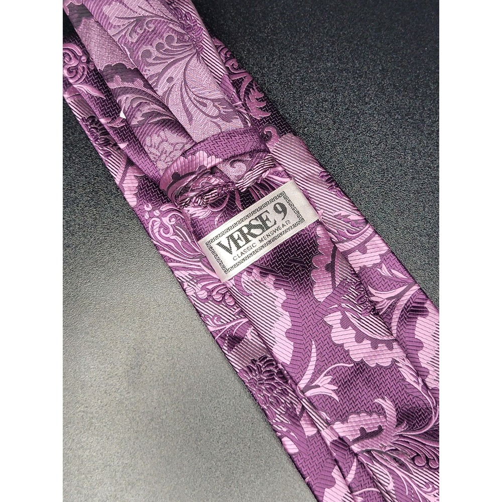 Verse 9 Necktie Pocket Square Set Purple Lavender Floral Paisley Excellent